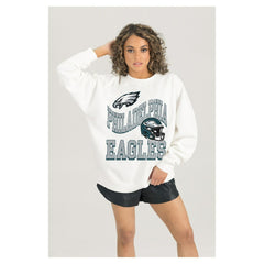 Philadelphia Eagles Gameday Couture Women's Oversized Hard Earned Premium Fleece Pullover Sweatshirt White | NFL