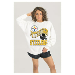 Pittsburgh Steelers Gameday Couture Women's Oversized Hard Earned Premium Fleece Pullover Sweatshirt White | NFL