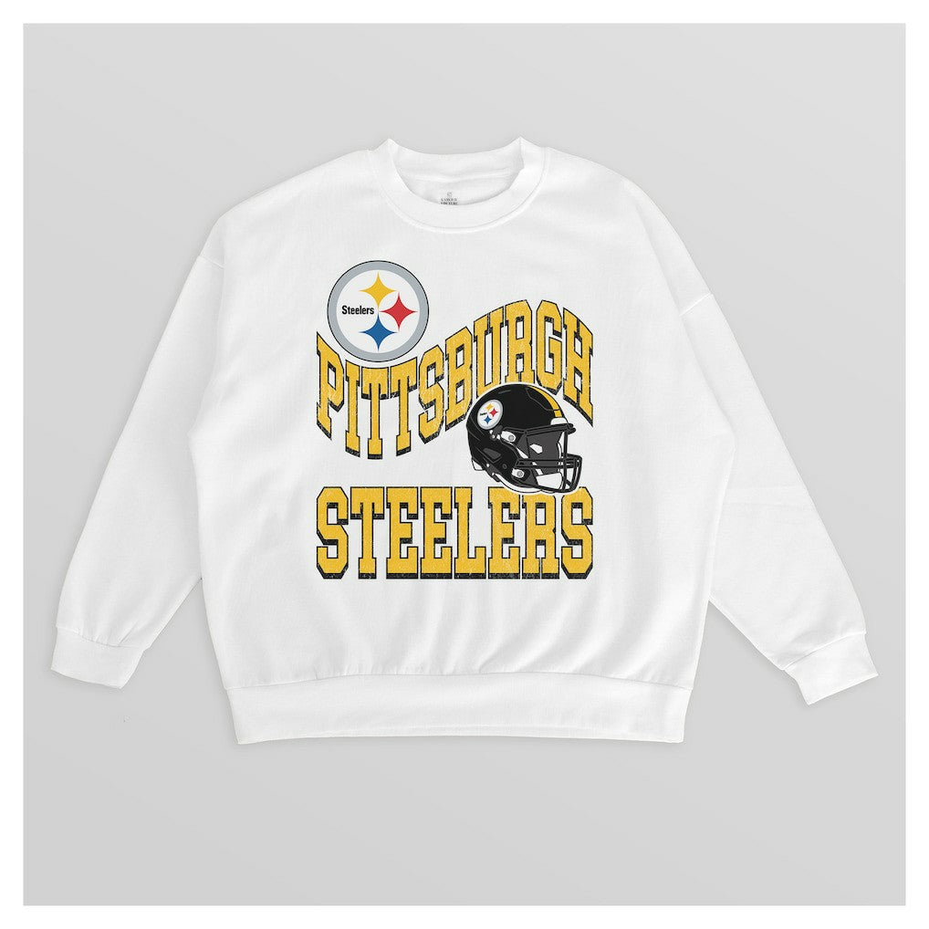 Pittsburgh Steelers Gameday Couture Women's Oversized Hard Earned Premium Fleece Pullover Sweatshirt White | NFL