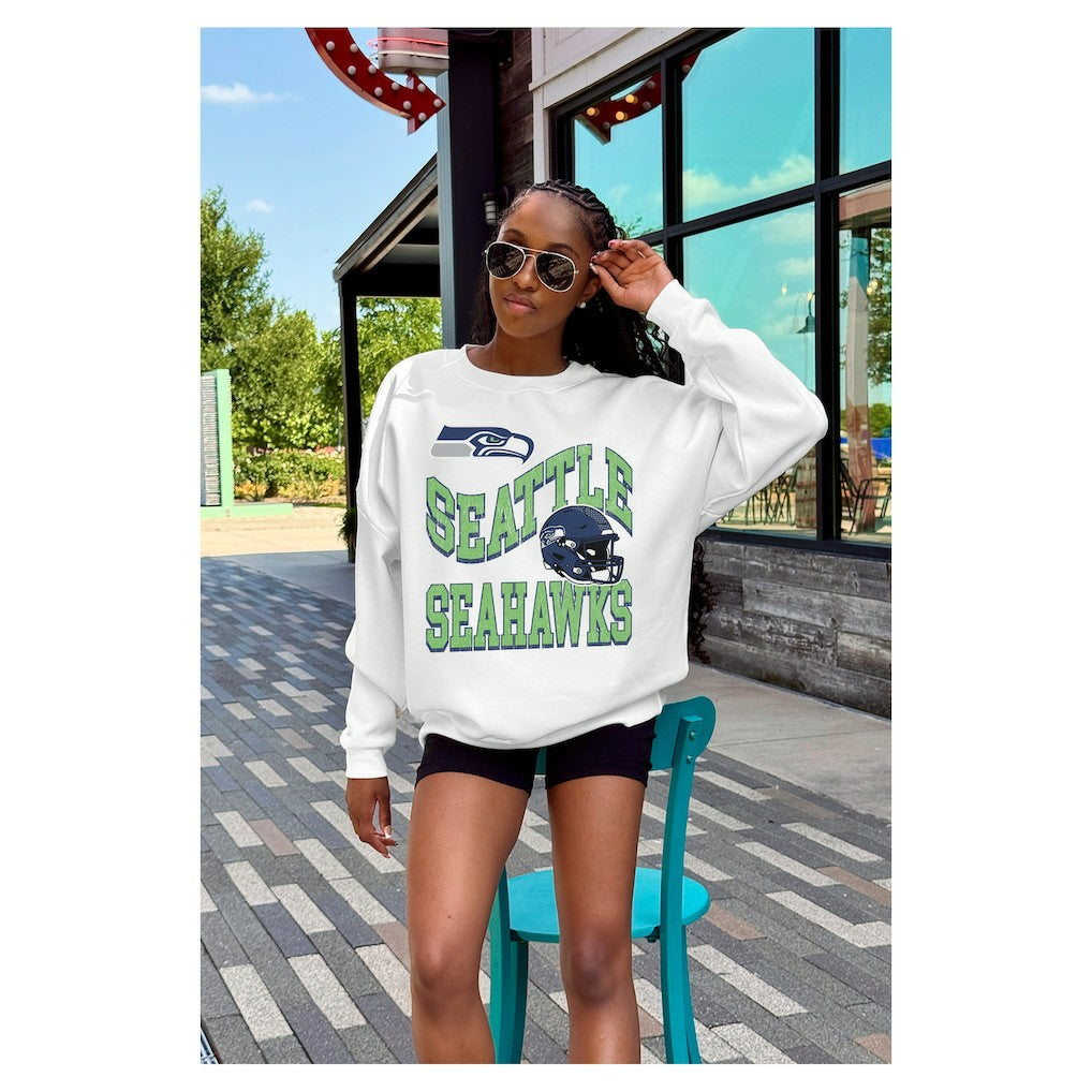 Seattle Seahawks Gameday Couture Women's Oversized Hard Earned Premium Fleece Pullover Sweatshirt White | NFL