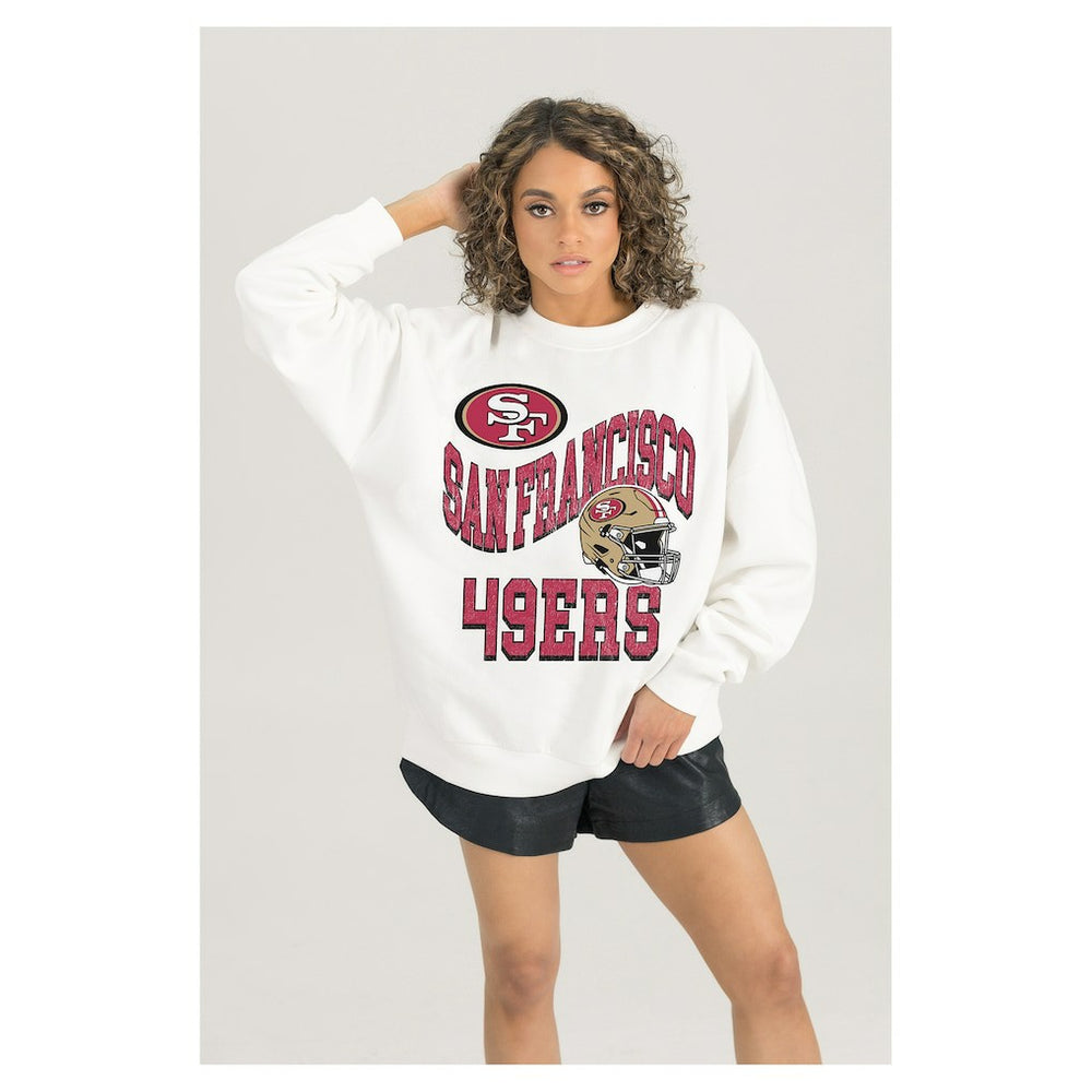 San Francisco 49ers Gameday Couture Women's Oversized Hard Earned Premium Fleece Pullover Sweatshirt White | NFL