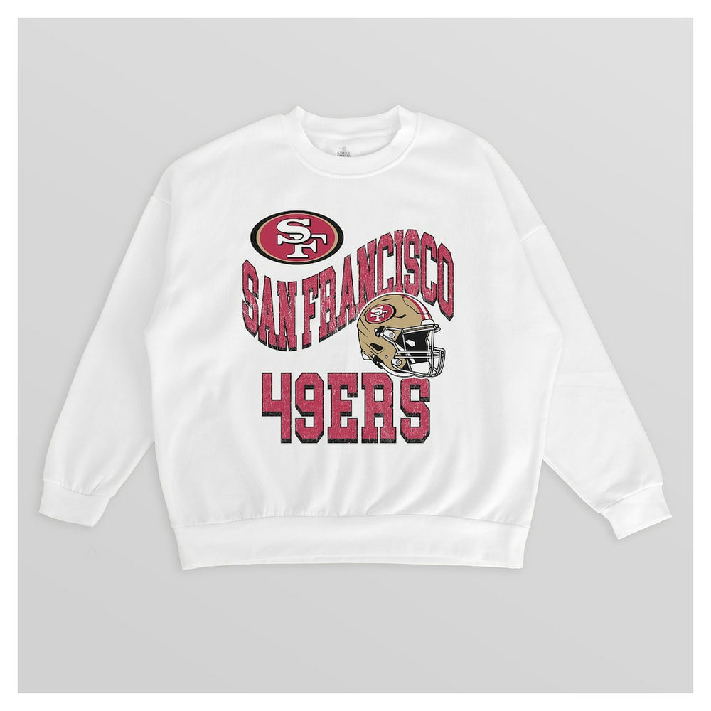 San Francisco 49ers Gameday Couture Women's Oversized Hard Earned Premium Fleece Pullover Sweatshirt White | NFL