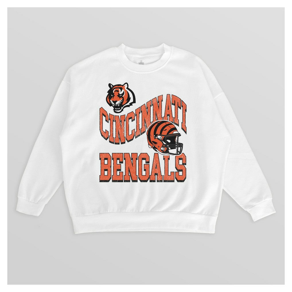 Cincinnati Bengals Gameday Couture Women's Oversized Hard Earned Premium Fleece Pullover Sweatshirt White | NFL