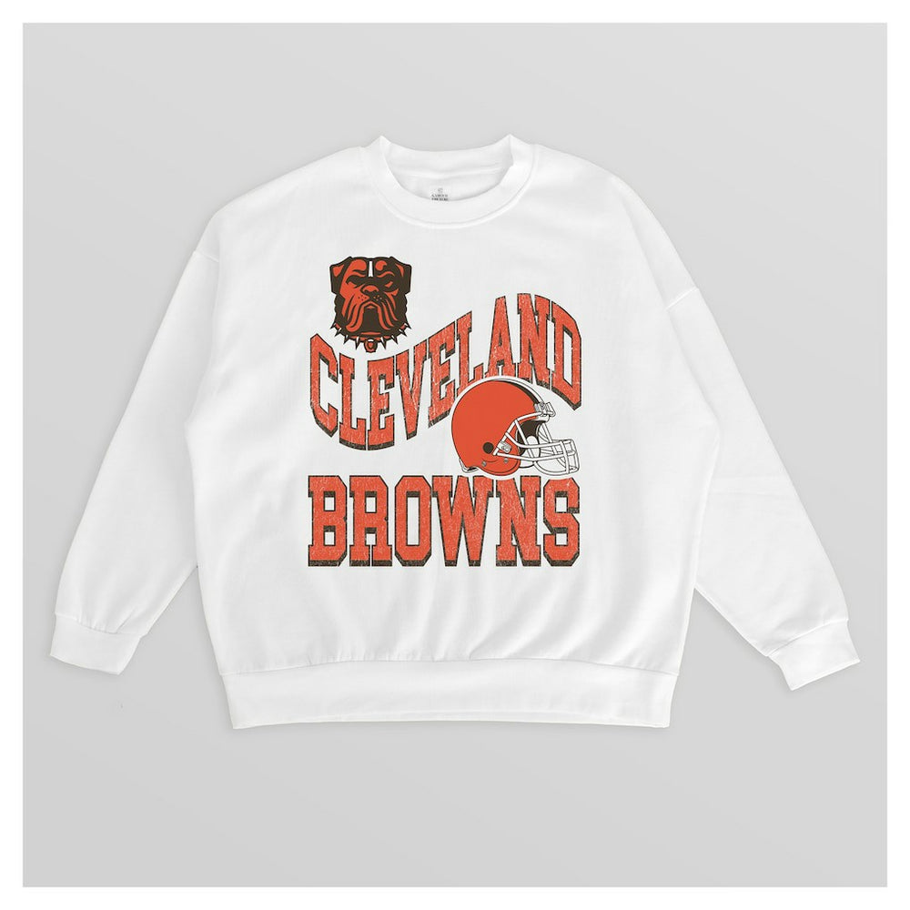 Cleveland Browns Gameday Couture Women's Oversized Hard Earned Premium Fleece Pullover Sweatshirt White | NFL