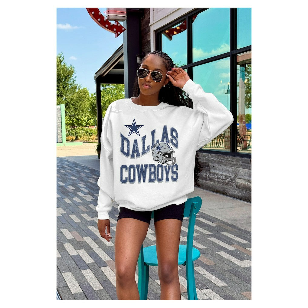 Dallas Cowboys Gameday Couture Women's Oversized Hard Earned Premium Fleece Pullover Sweatshirt White | NFL