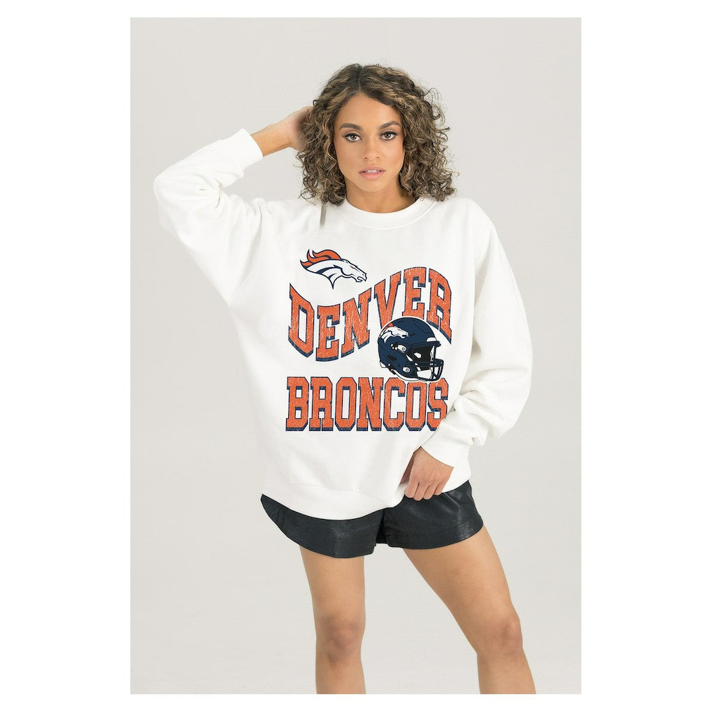 Denver Broncos Gameday Couture Women's Oversized Hard Earned Premium Fleece Pullover Sweatshirt White | NFL