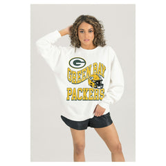 Green Bay Packers Gameday Couture Women's Oversized Hard Earned Premium Fleece Pullover Sweatshirt White | NFL