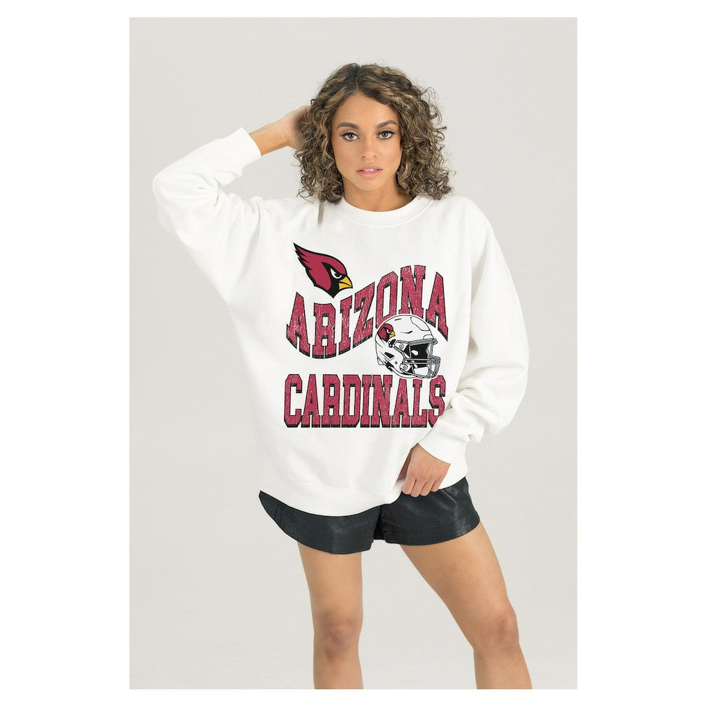 Arizona Cardinals Gameday Couture Women's Oversized Hard Earned Premium Fleece Pullover Sweatshirt White | NFL