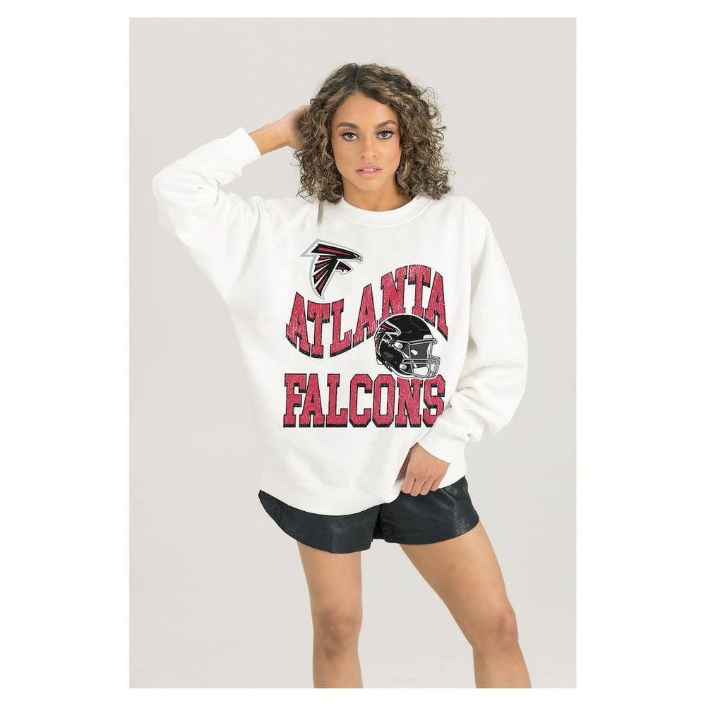 Atlanta Falcons Gameday Couture Women's Oversized Hard Earned Premium Fleece Pullover Sweatshirt White | NFL