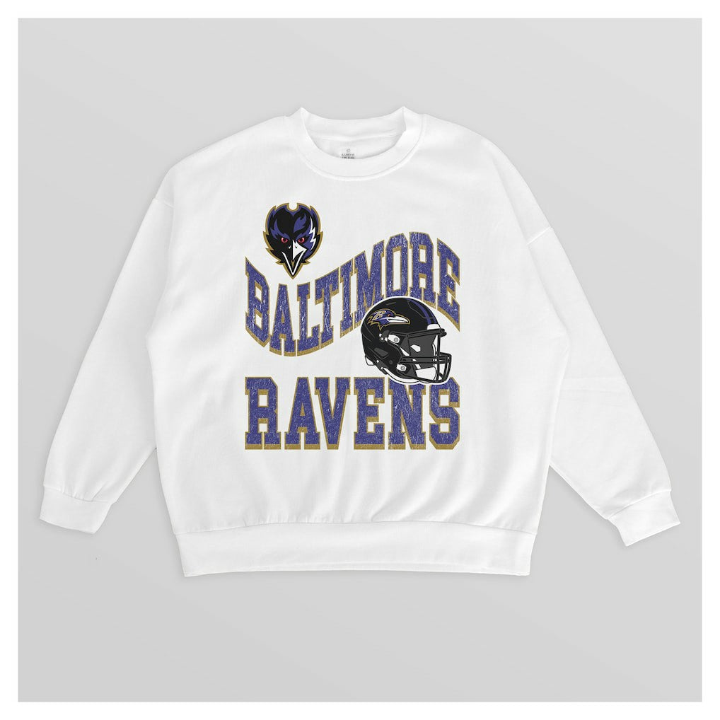Baltimore Ravens Gameday Couture Women's Oversized Hard Earned Premium Fleece Pullover Sweatshirt White | NFL