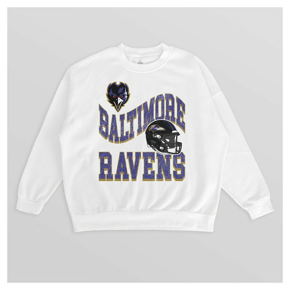 Baltimore Ravens Gameday Couture Women's Oversized Hard Earned Premium Fleece Pullover Sweatshirt White | NFL