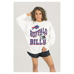 Buffalo Bills Gameday Couture Women's Oversized Hard Earned Premium Fleece Pullover Sweatshirt White | NFL