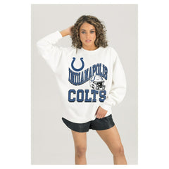 Indianapolis Colts Gameday Couture Women's Oversized Hard Earned Premium Fleece Pullover Sweatshirt White | NFL