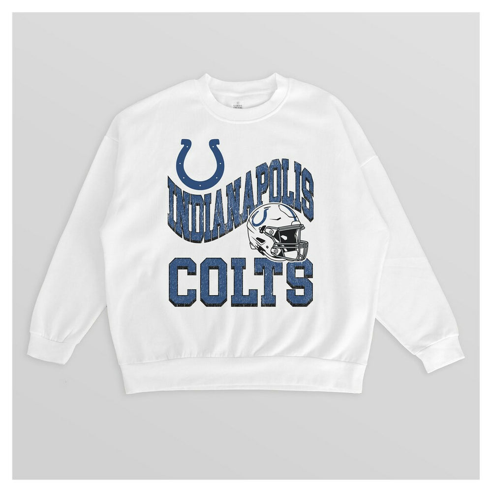 Indianapolis Colts Gameday Couture Women's Oversized Hard Earned Premium Fleece Pullover Sweatshirt White | NFL