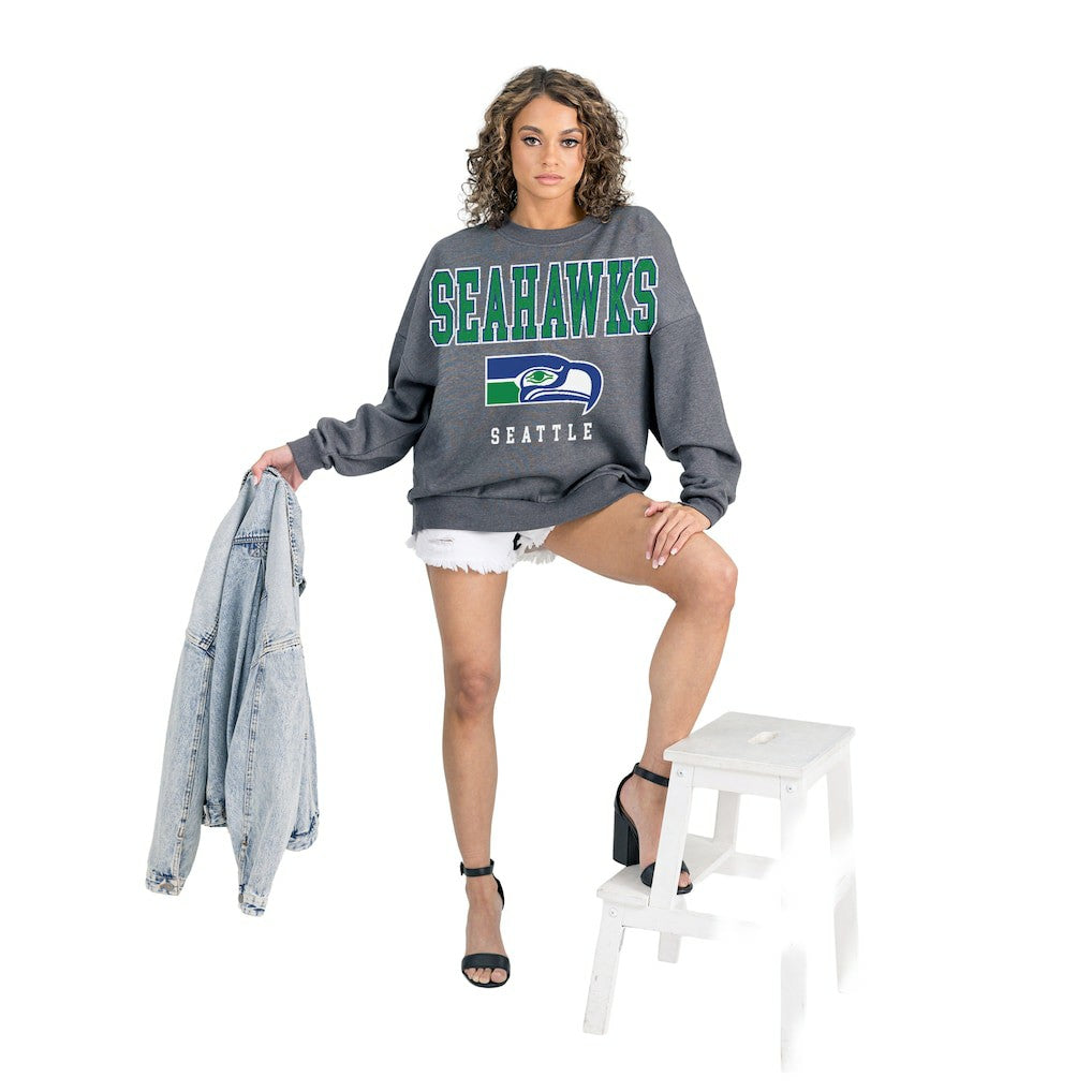 Seattle Seahawks Gameday Couture Women's Bring Your Energy Oversized Premium Fleece Pullover Sweatshirt Charcoal | NFL
