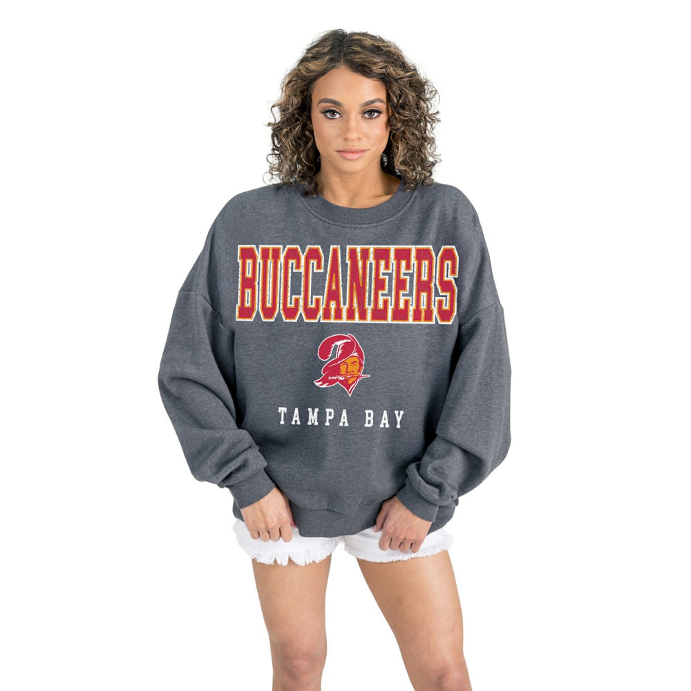 Tampa Bay Buccaneers Gameday Couture Women's Bring Your Energy Oversized Premium Fleece Pullover Sweatshirt Charcoal | NFL