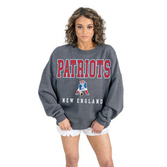 New England Patriots Gameday Couture Women's Bring Your Energy Oversized Premium Fleece Pullover Sweatshirt Charcoal | NFL