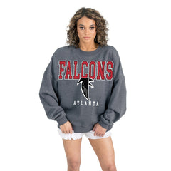 Atlanta Falcons Gameday Couture Women's Bring Your Energy Oversized Premium Fleece Pullover Sweatshirt Charcoal | NFL
