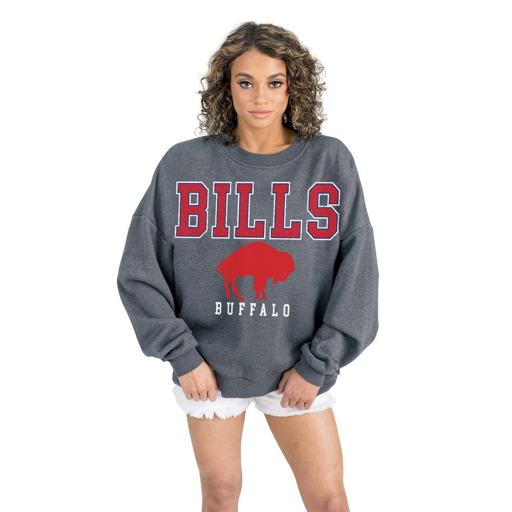 Buffalo Bills Gameday Couture Women's Bring Your Energy Oversized Premium Fleece Pullover Sweatshirt Charcoal | NFL