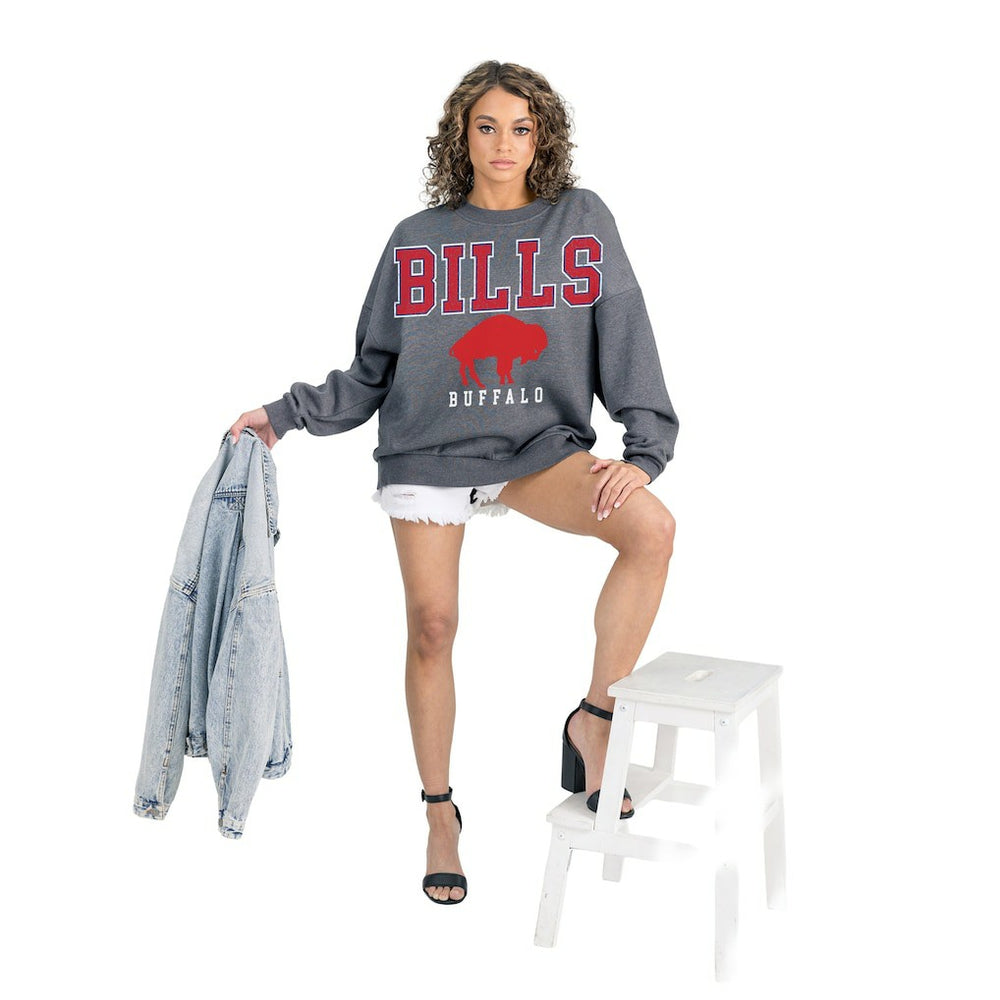Buffalo Bills Gameday Couture Women's Bring Your Energy Oversized Premium Fleece Pullover Sweatshirt Charcoal | NFL