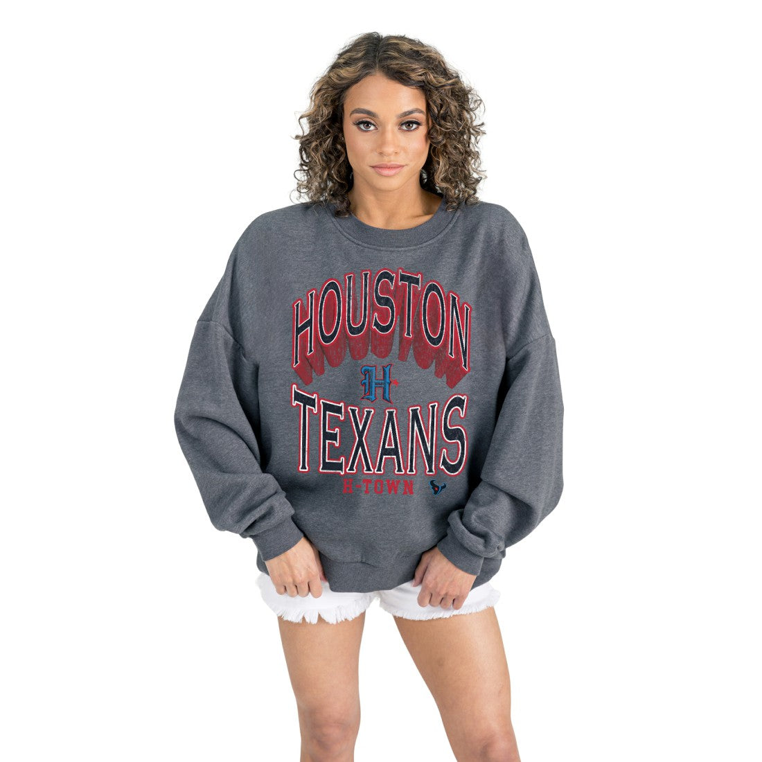Houston Texans Gameday Couture Women's Long Weekends Oversized Premium Fleece Pullover Sweatshirt Charcoal | NFL