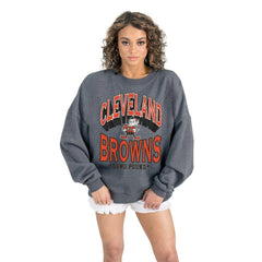 Cleveland Browns Gameday Couture Women's Long Weekends Oversized Premium Fleece Pullover Sweatshirt Charcoal | NFL