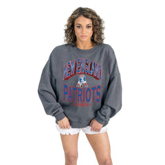New England Patriots Gameday Couture Women's Long Weekends Oversized Premium Fleece Pullover Sweatshirt Charcoal | NFL