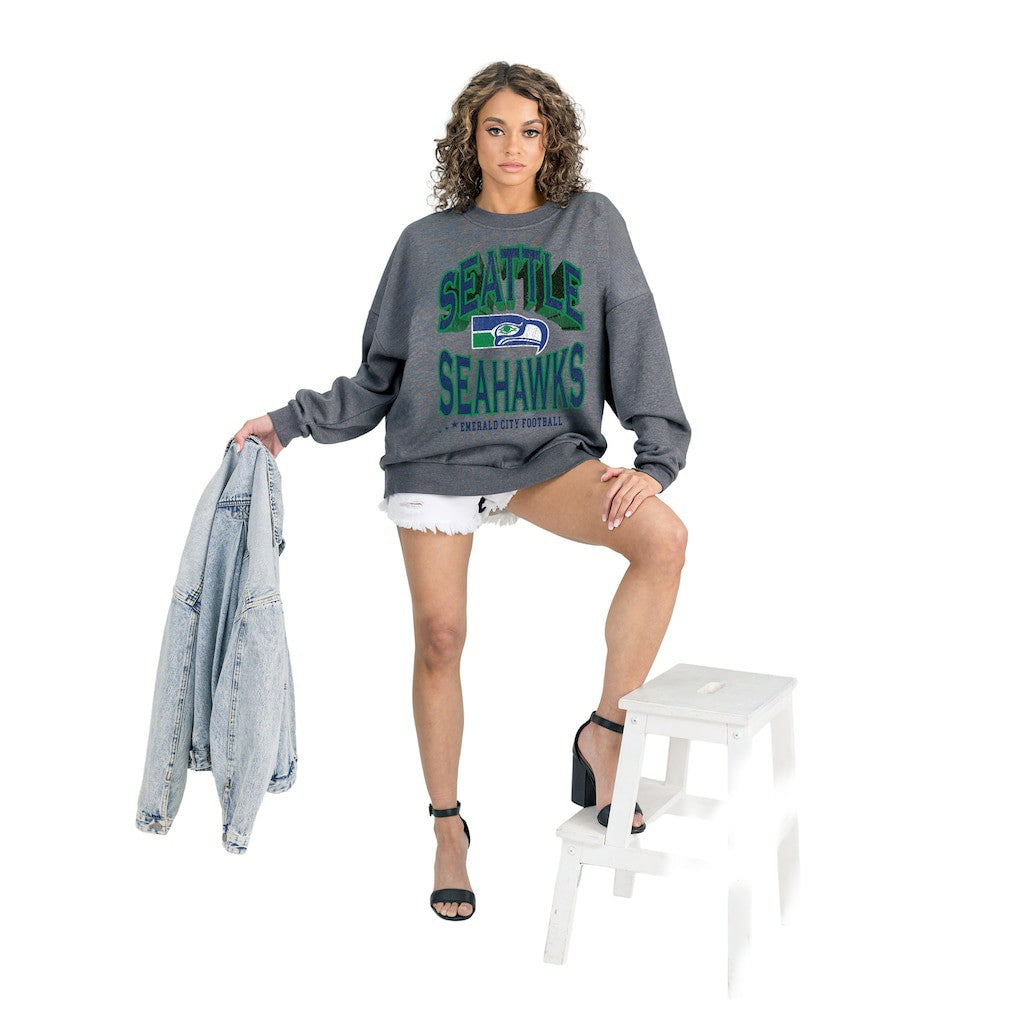 Seattle Seahawks Gameday Couture Women's Long Weekends Oversized Premium Fleece Pullover Sweatshirt Charcoal | NFL