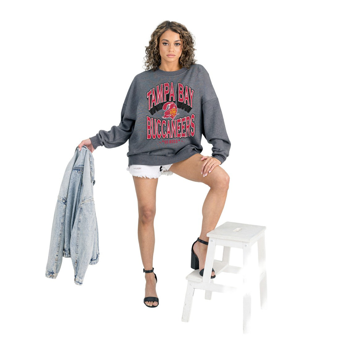 Tampa Bay Buccaneers Gameday Couture Women's Long Weekends Oversized Premium Fleece Pullover Sweatshirt Charcoal | NFL