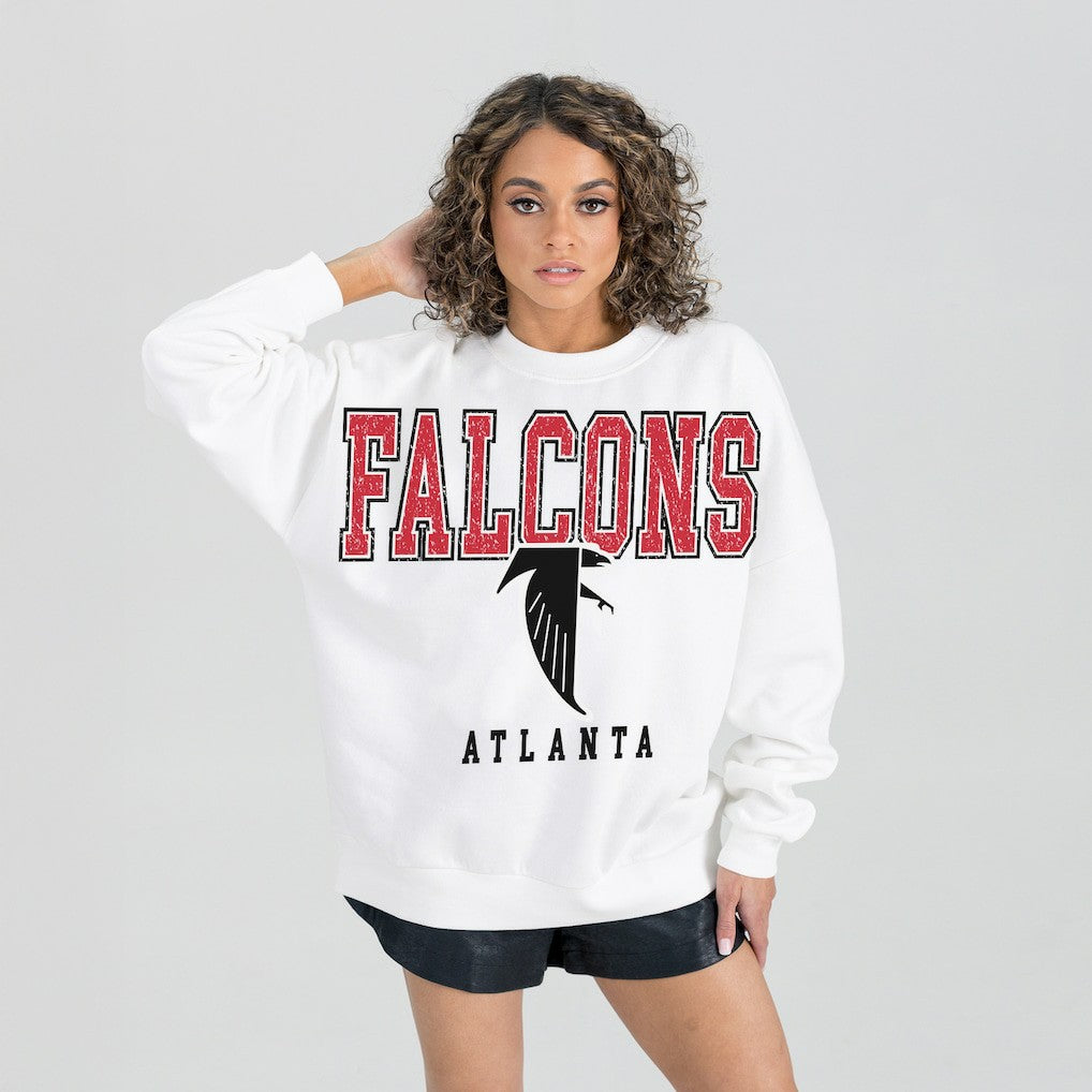 Atlanta Falcons Gameday Couture Women's Classic Sunday Drives Oversized Premium Fleece Pullover Sweatshirt White | NFL