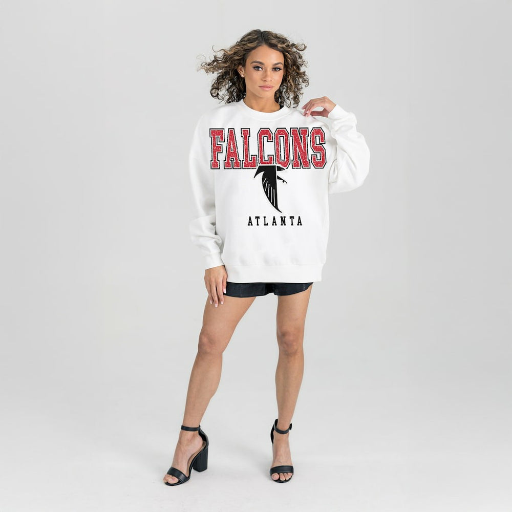 Atlanta Falcons Gameday Couture Women's Classic Sunday Drives Oversized Premium Fleece Pullover Sweatshirt White | NFL
