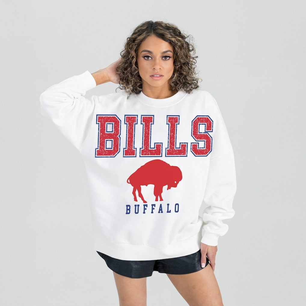 Buffalo Bills Gameday Couture Women's Classic Sunday Drives Oversized Premium Fleece Pullover Sweatshirt White | NFL