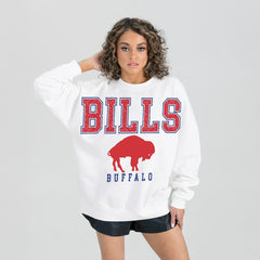 Buffalo Bills Gameday Couture Women's Classic Sunday Drives Oversized Premium Fleece Pullover Sweatshirt White | NFL