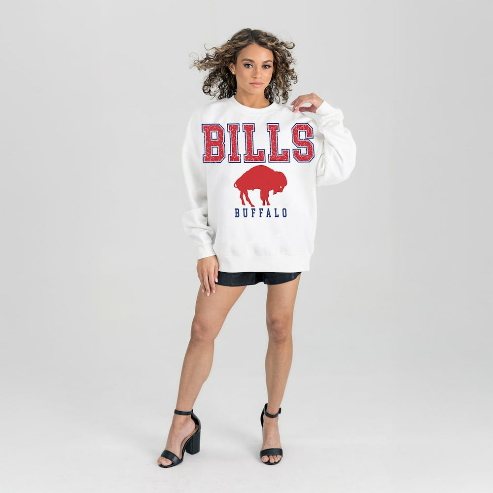 Buffalo Bills Gameday Couture Women's Classic Sunday Drives Oversized Premium Fleece Pullover Sweatshirt White | NFL
