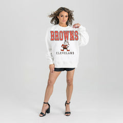Cleveland Browns Gameday Couture Women's Classic Sunday Drives Oversized Premium Fleece Pullover Sweatshirt White | NFL