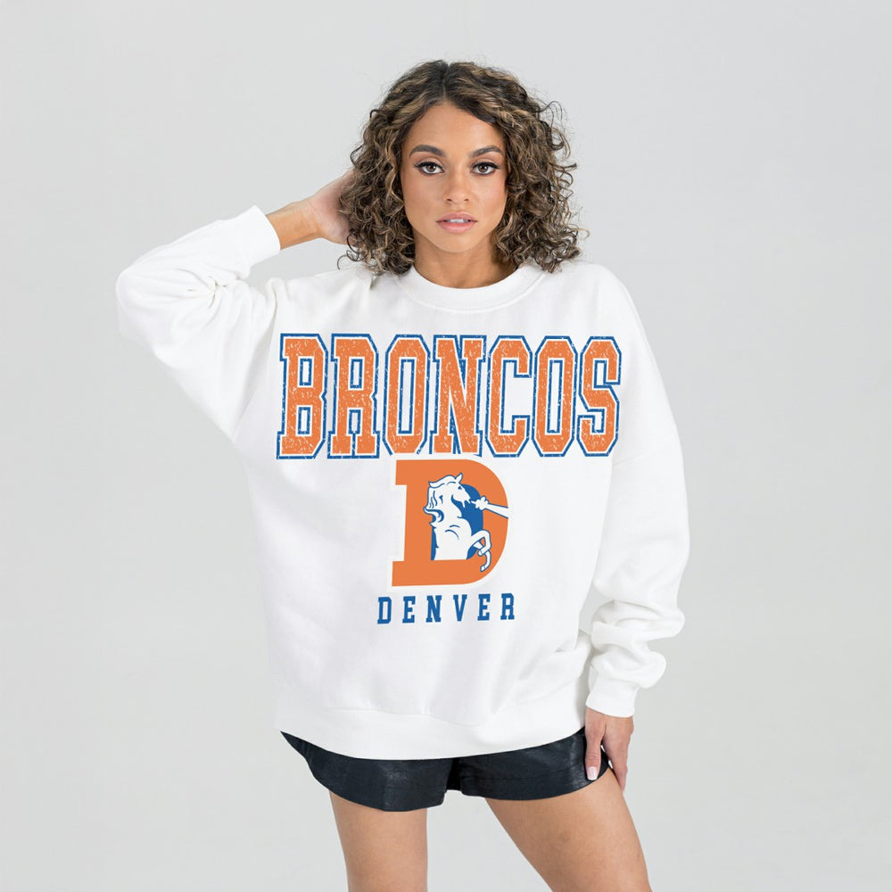 Denver Broncos Gameday Couture Women's Classic Sunday Drives Oversized Premium Fleece Pullover Sweatshirt White | NFL