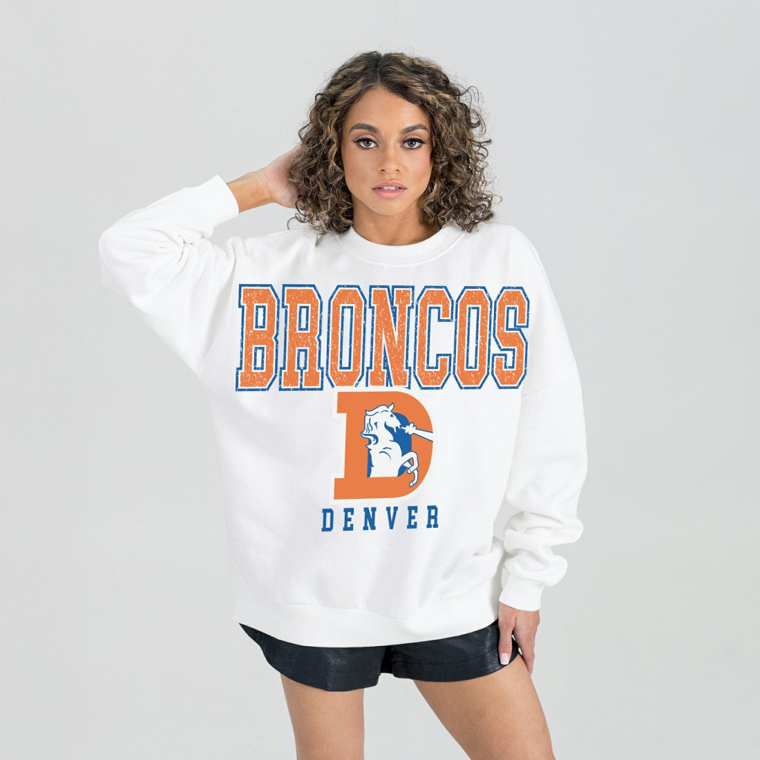Denver Broncos Gameday Couture Women's Classic Sunday Drives Oversized Premium Fleece Pullover Sweatshirt White | NFL