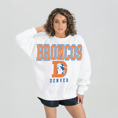 Denver Broncos Gameday Couture Women's Classic Sunday Drives Oversized Premium Fleece Pullover Sweatshirt White | NFL