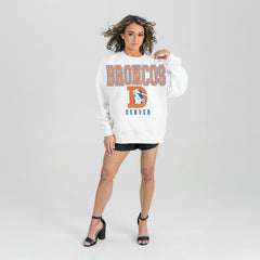 Denver Broncos Gameday Couture Women's Classic Sunday Drives Oversized Premium Fleece Pullover Sweatshirt White | NFL