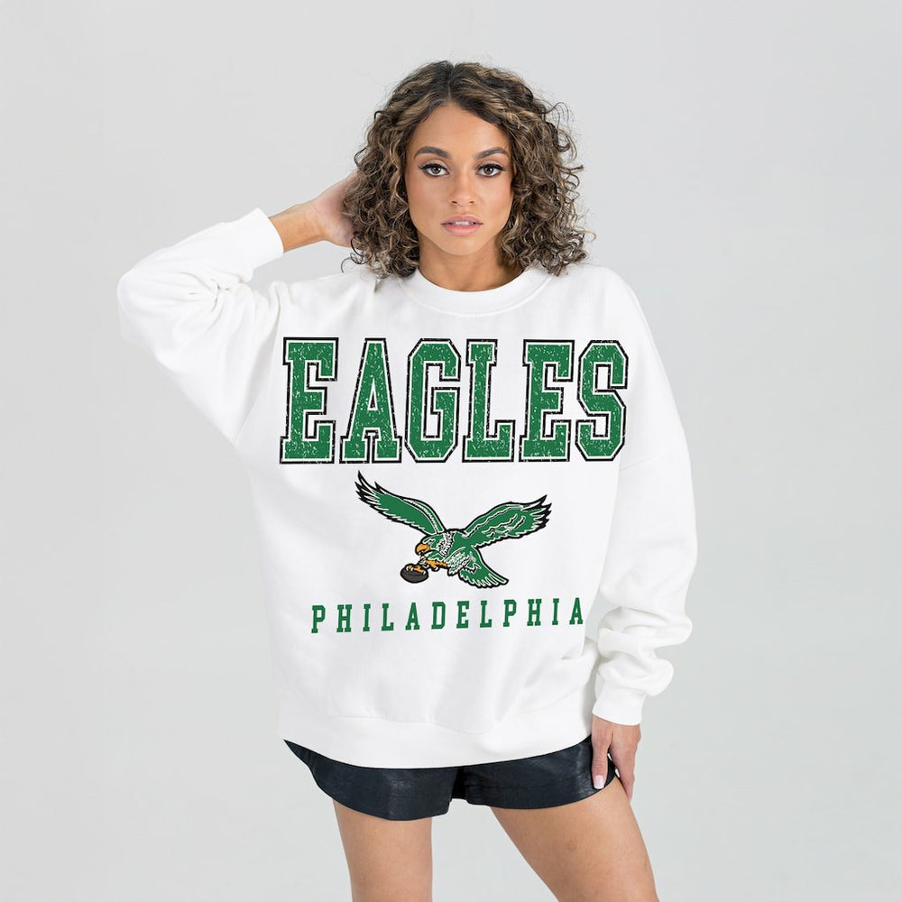 Philadelphia Eagles Gameday Couture Women's Classic Sunday Drives Oversized Premium Fleece Pullover Sweatshirt White | NFL