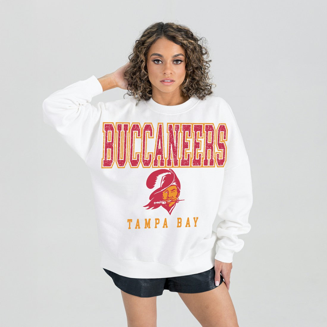 Tampa Bay Buccaneers Gameday Couture Women's Classic Sunday Drives Oversized Premium Fleece Pullover Sweatshirt White | NFL