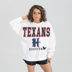 Houston Texans Gameday Couture Women's Classic Sunday Drives Oversized Premium Fleece Pullover Sweatshirt White | NFL
