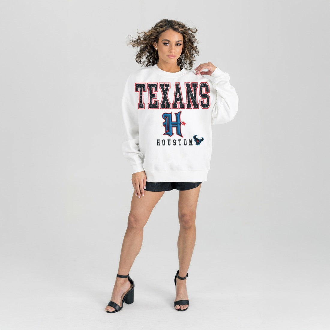Houston Texans Gameday Couture Women's Classic Sunday Drives Oversized Premium Fleece Pullover Sweatshirt White | NFL