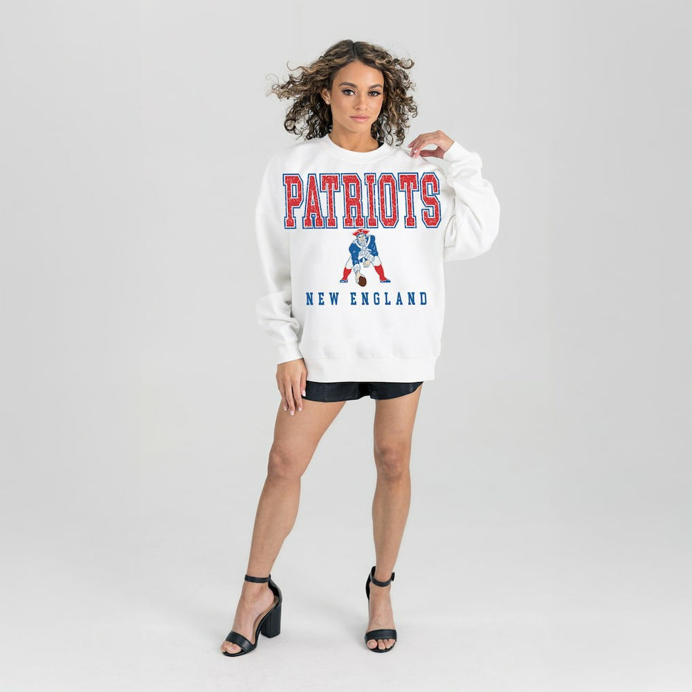 New England Patriots Gameday Couture Women's Classic Sunday Drives Oversized Premium Fleece Pullover Sweatshirt White | NFL