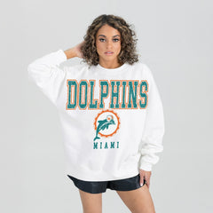 Miami Dolphins Gameday Couture Women's Classic Sunday Drives Oversized Premium Fleece Pullover Sweatshirt White | NFL
