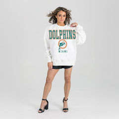 Miami Dolphins Gameday Couture Women's Classic Sunday Drives Oversized Premium Fleece Pullover Sweatshirt White | NFL