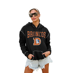 Denver Broncos Gameday Couture Women's Studded Pullover Hoodie Black | NFL