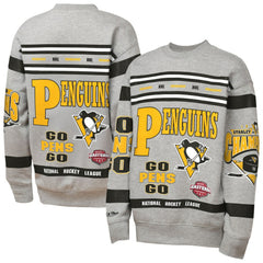 Pittsburgh Penguins Mitchell & Ness Youth Allover Print Fleece Crewneck Sweatshirt - Heather Gray - NHL