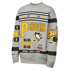 Pittsburgh Penguins Mitchell & Ness Youth Allover Print Fleece Crewneck Sweatshirt - Heather Gray - NHL
