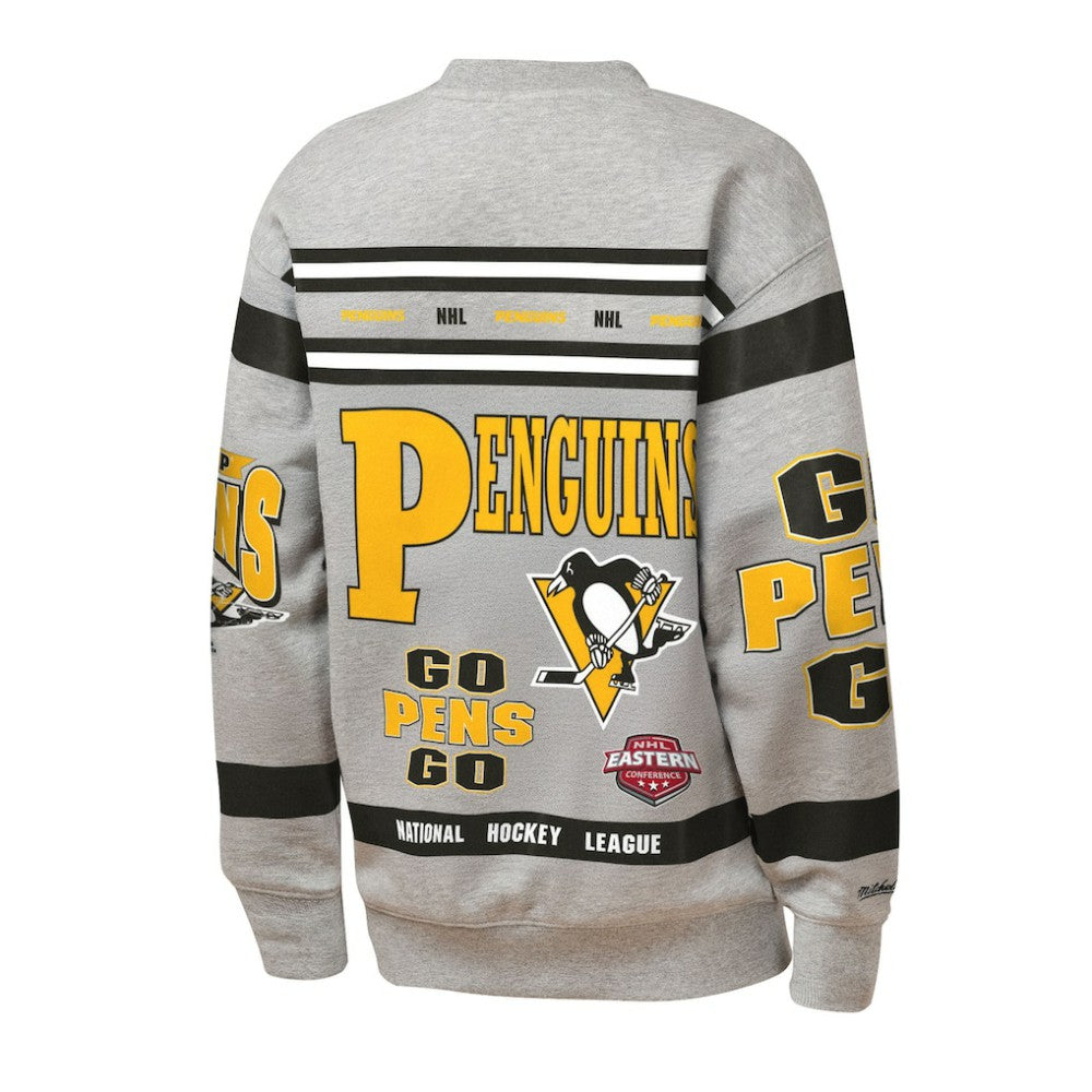 Pittsburgh Penguins Mitchell & Ness Youth Allover Print Fleece Crewneck Sweatshirt - Heather Gray - NHL